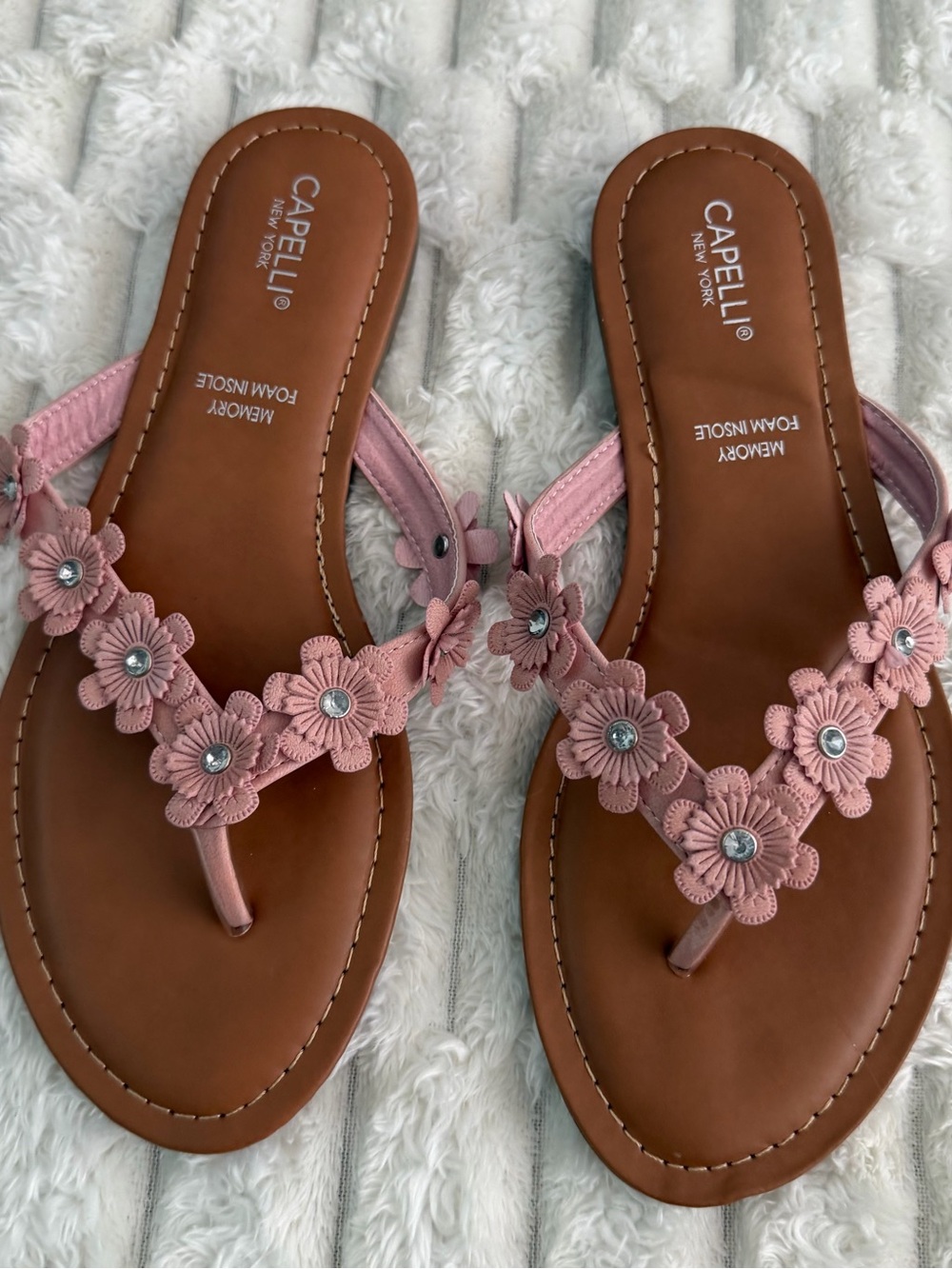 Capelli of New York Pink Floral Foam Insole Thong Sandals